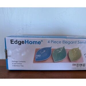 EdgeHome 4 Pc Elegant Serving Set Leaf Bowls and Bamboo Tray
